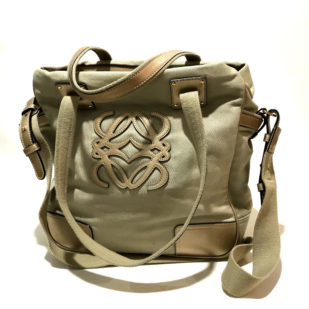 AUTHENTIC LOEWE Bolso 2 WAY Mini Duffle Bag Shoulder Bag Beige x Gold | eBay