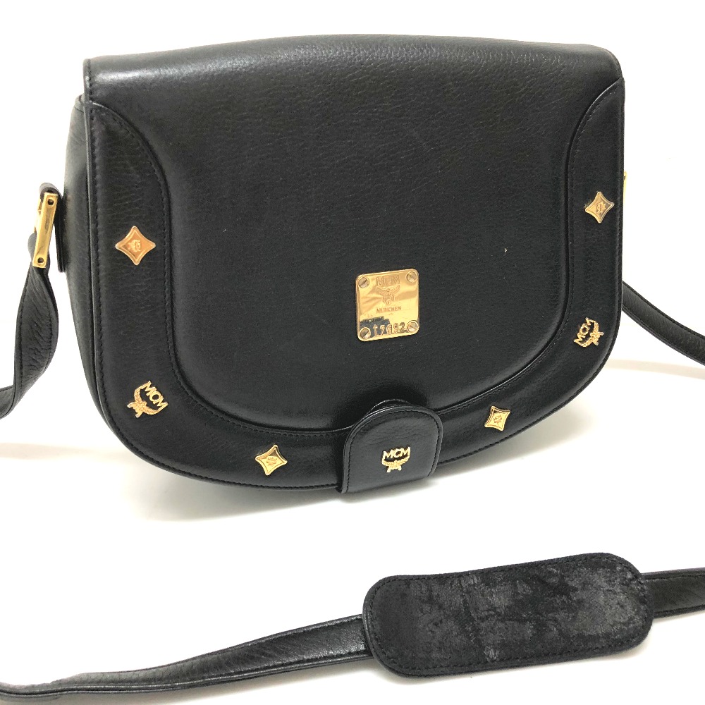AUTHENTIC MCM Logo Plate Leather Icon Shoulder Bag Black eBay