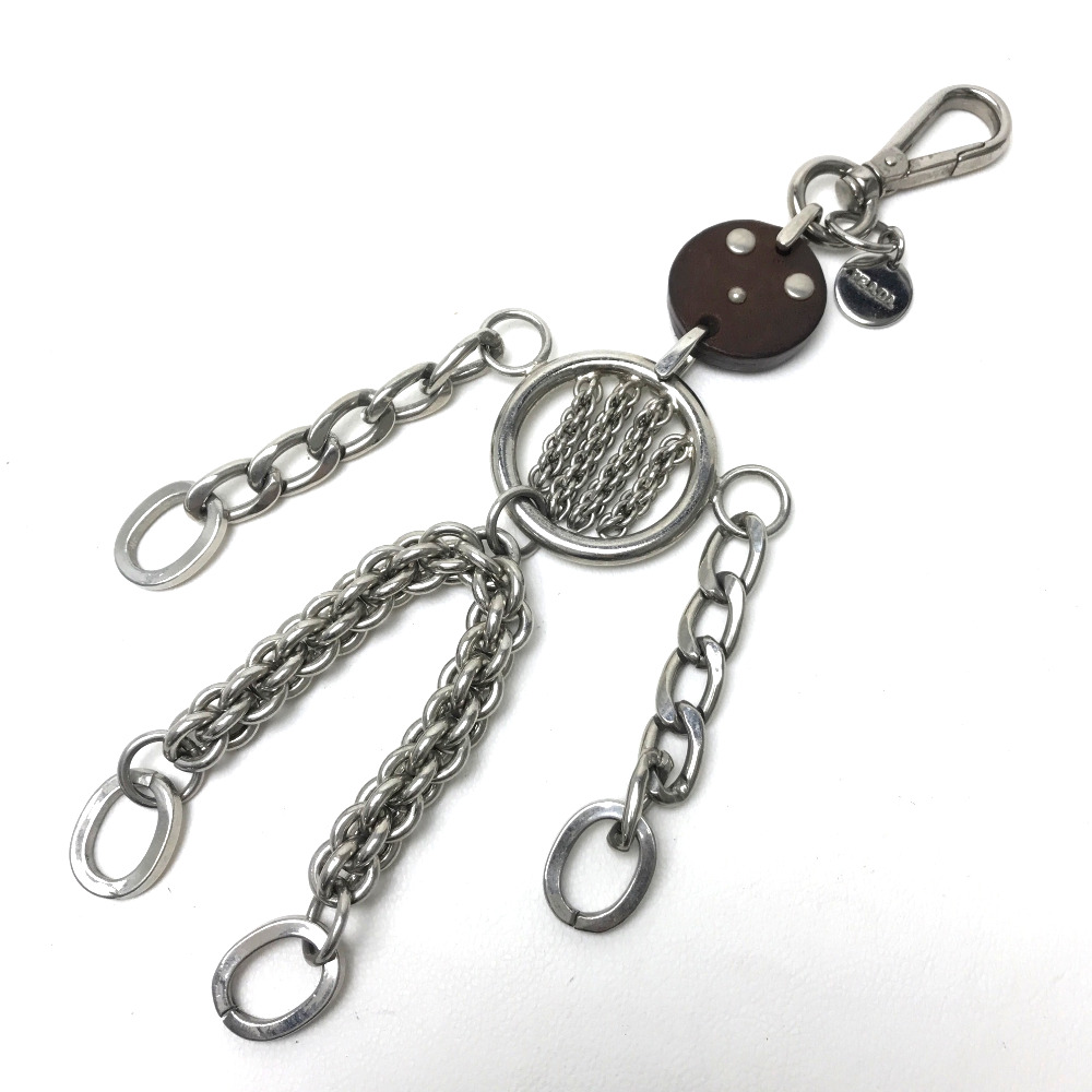 Details About Authentic Prada Bag Charm Key Holder Brown Silver