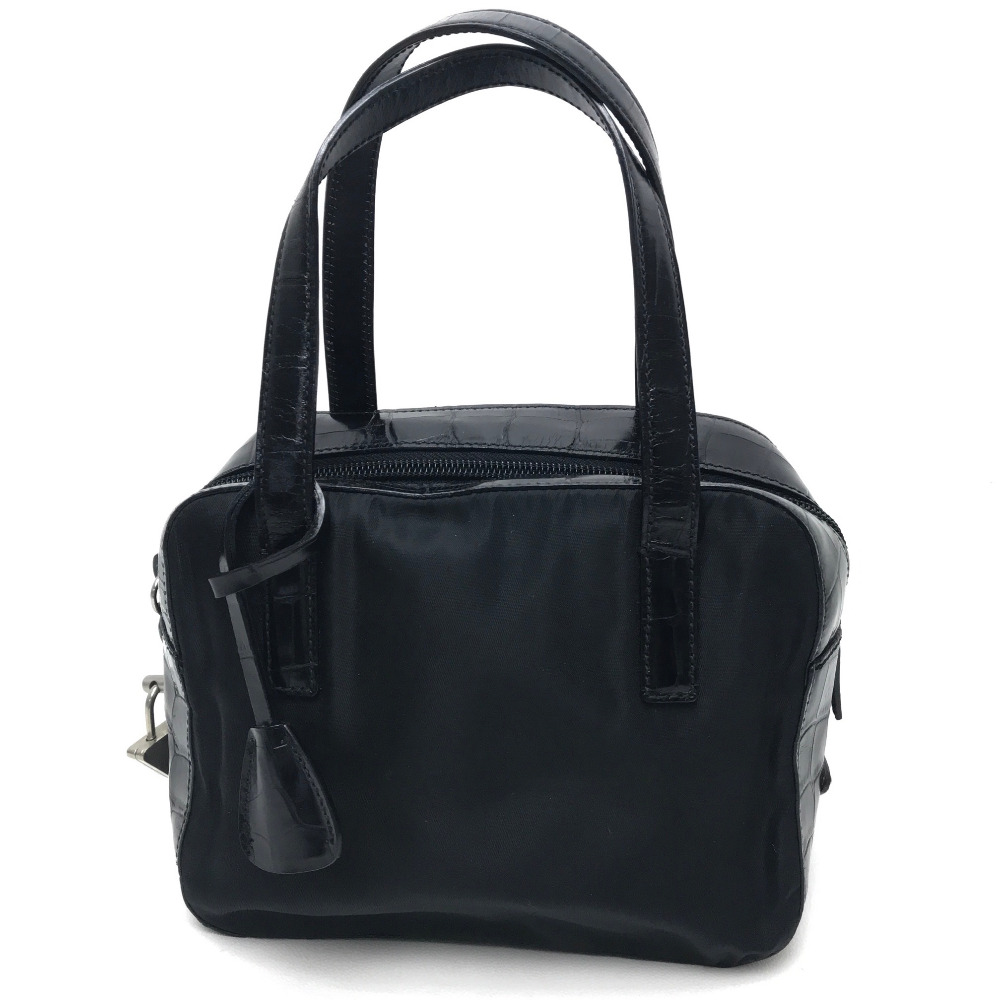Details About Authentic Prada Logo Plate Mini Bag Tote Hand Black Nylon
