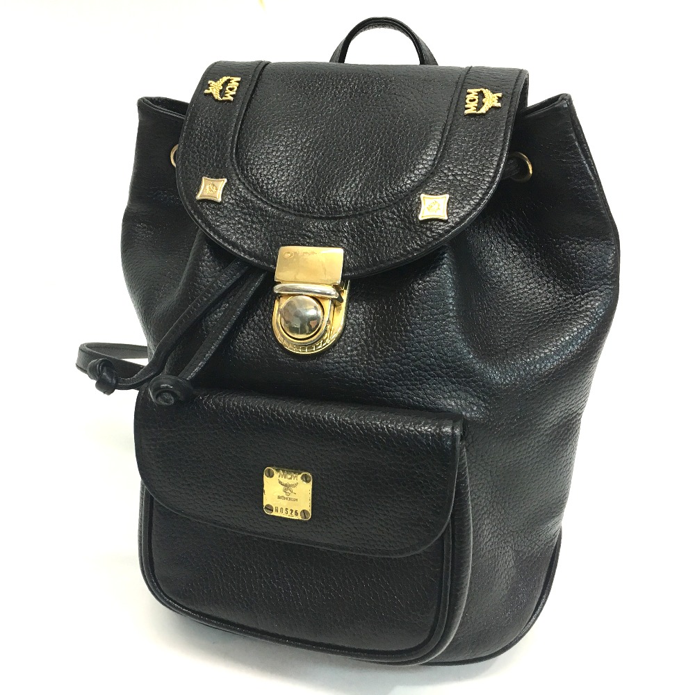 AUTHENTIC MCM Logo Hardware Icon Studs Backpack Bag Black Leather | eBay