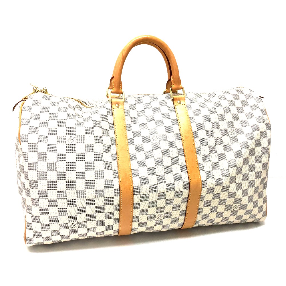 AUTHENTIC LOUIS VUITTON Damier Azur Keepall 50 Hand Bag Duffle Bag White N41430 | eBay