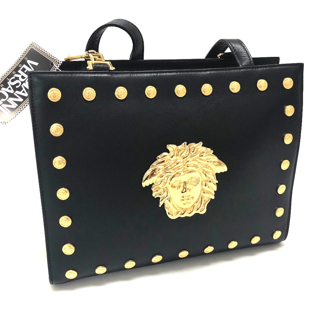 Details About Authentic Gianni Versace Medusa Studs Tote Bag Shoulder Black Leather Details About Authentic Gianni Versace Medusa Studs Tote Bag Shoulder Black Leather