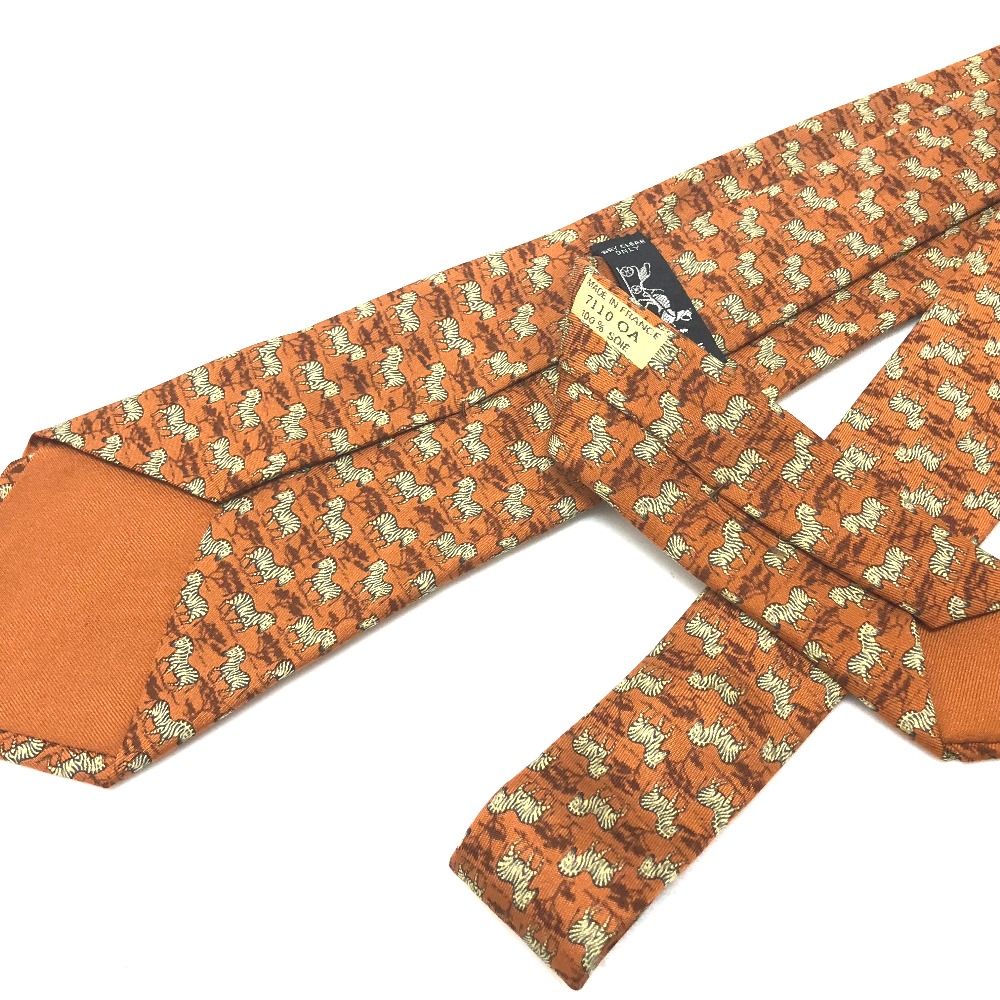 AUTHENTIC HERMES Zebra Pattern Tie Necktie Orange Silk | eBay