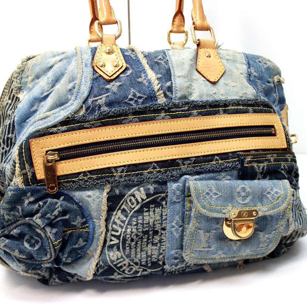 Louis Vuitton, Bags, Louis Vuitton M95376 Bowly Monogram Patchwork Denim  Shoulder Bag Blue Rare