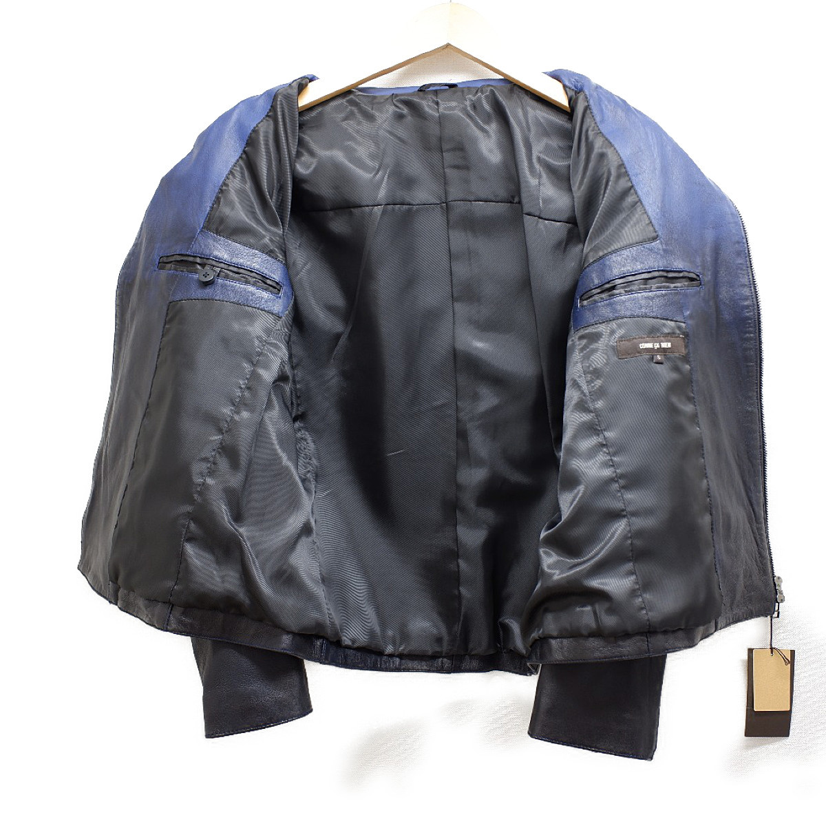 安心価格 新品コムサメン ラムレザージャケット 定価64,900円 Lサイズ ネイビー テーラードジャケット