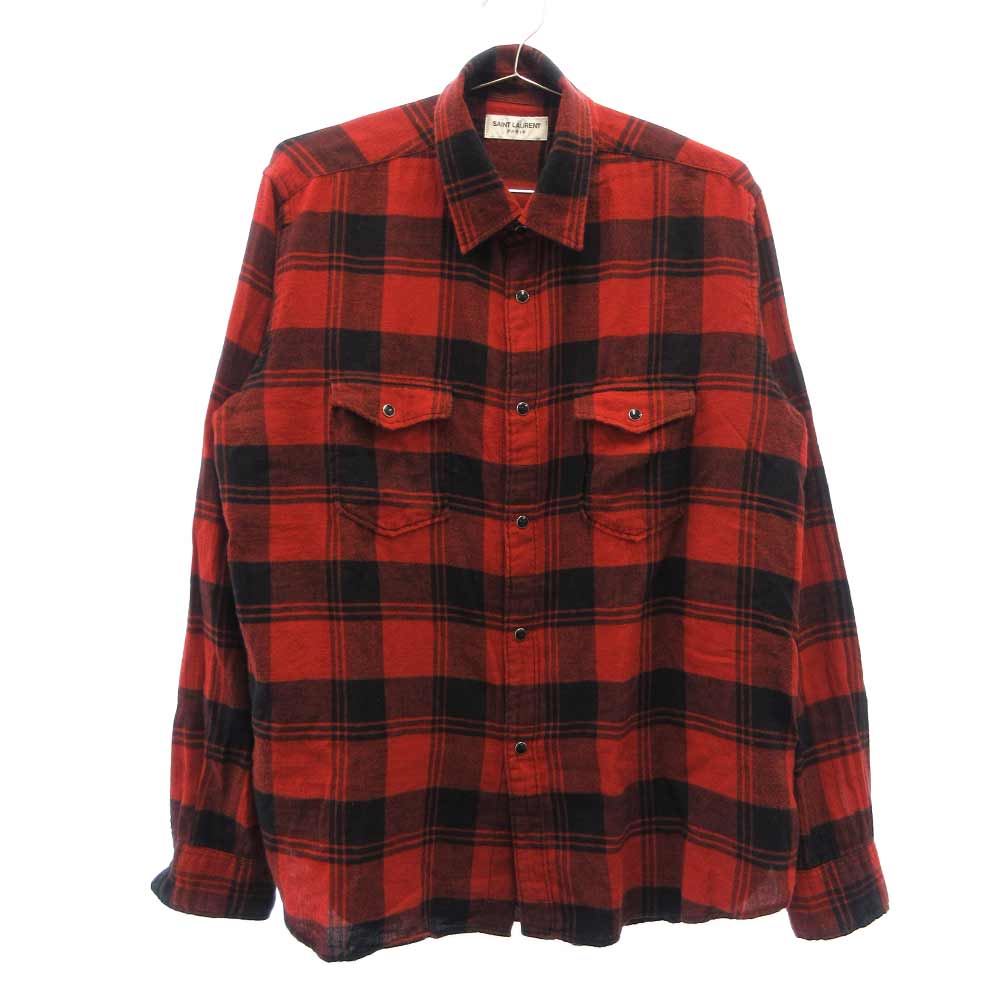 SAINT LAURENT PARIS 17AW Flannel Check Western ”long-sleeved shirt red ...