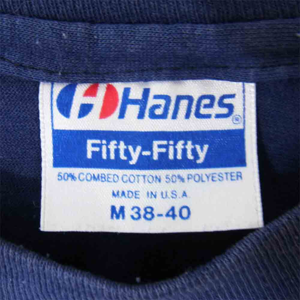 ヘインズ Hanes Ｔシャツ 80s USA製 青タグ Fifty-Fifty プリント Tシャツ ネイビー ブルー系 M