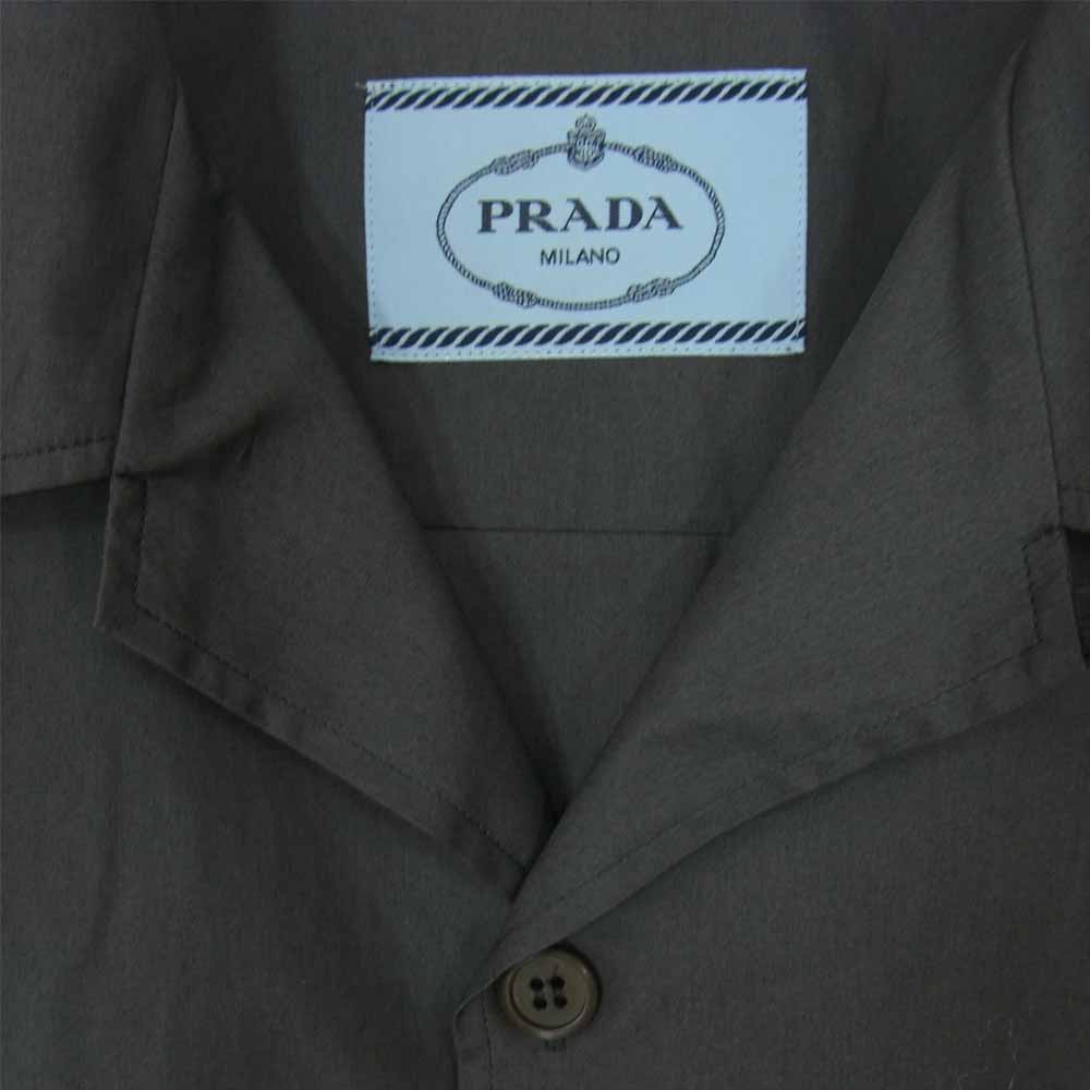 PRADA プラダ 半袖シャツ UCS339 S211 1W70 国内正規品 ロゴパッチ コットン オープンカラー 半袖 シャツ グレー系 L【美品】