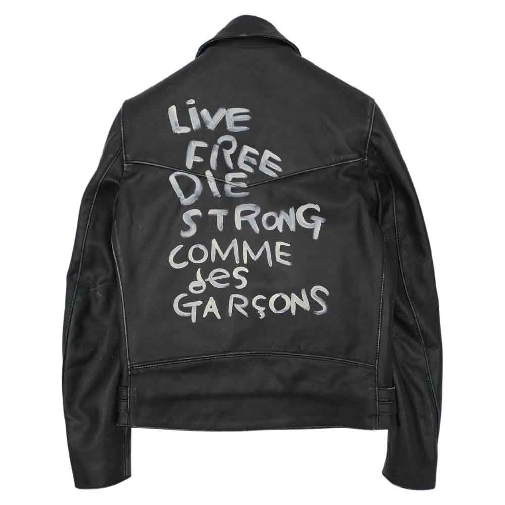 COMME des GARCONS コムデギャルソン レザージャケット Lewis Leathers KZ-J001 AD2017 LIGHTNING  Tight Fit 391T LIVE FREE DIE STRONG ルイスレザー ライトニング タイトフィット ダメージ加工 バックペイント ...
