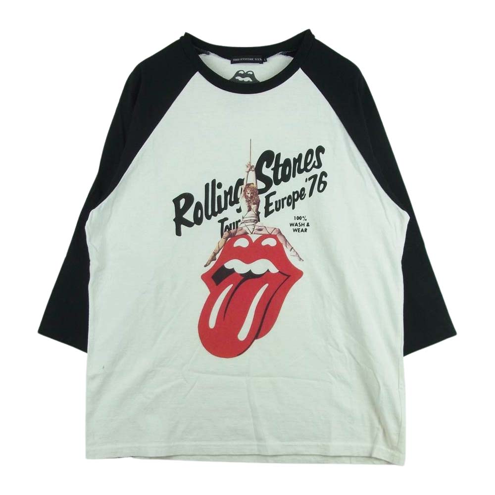 HYSTERIC GLAMOUR ヒステリックグラマー カットソー 20AW 06203CL03 THEE HYSTERIC XXX Rolling  Stone ローリングストーンズ ラグラン カットソー ブラック系 ホワイト系 L【美品】