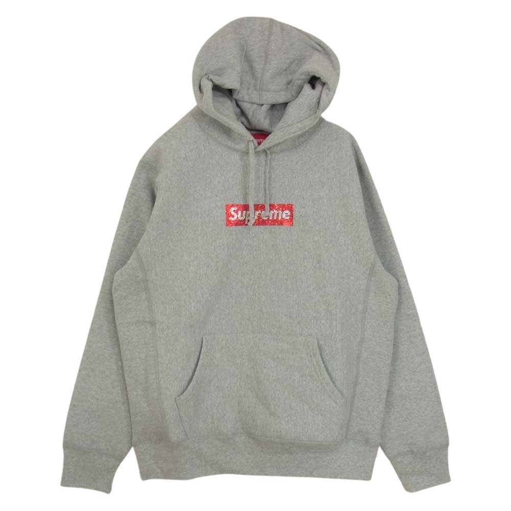 Supreme シュプリーム パーカー 19SS Swarovski Box Logo Hooded Sweatshirt スワロフスキー  ボックスロゴ フーデット スウェット パーカー グレー系 M