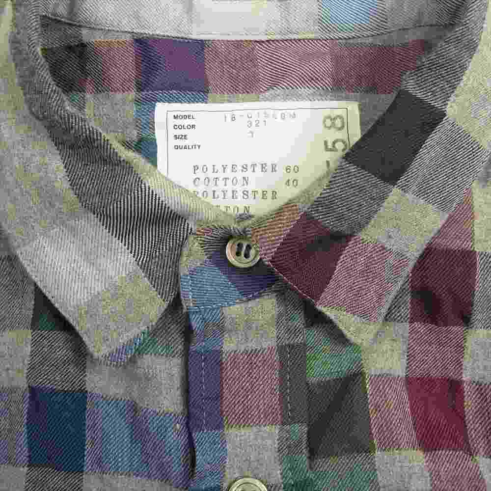 Sacai サカイ 半袖シャツ 18SS 18-01558M 製品洗い加工 シワ加工 チェック ドローコード 半袖シャツ グレー系 3