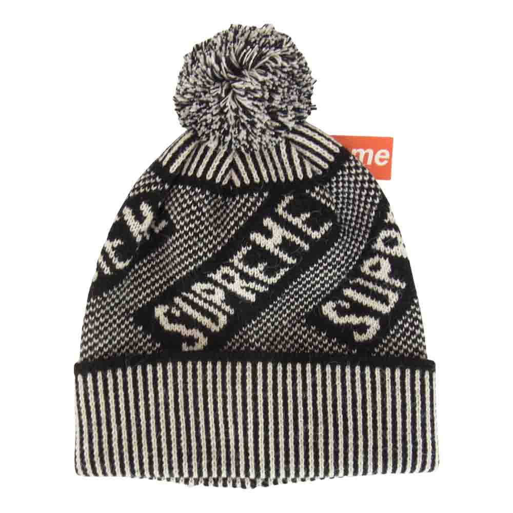 Supreme シュプリーム 帽子 21AW Banner Beanie バナー ボンボン ニット帽 ビーニー ブラック系 ホワイト系【美品