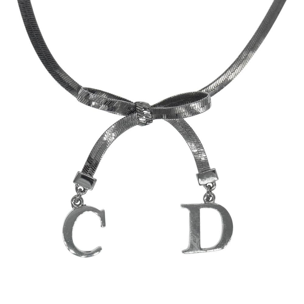 Christian Dior クリスチャンディオール ネックレス CD ロゴ リボン チョーカー ネックレス シルバー系