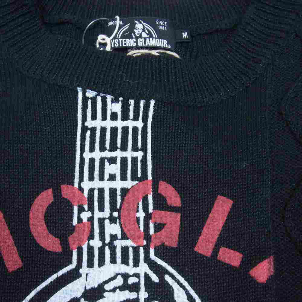 HYSTERIC GLAMOUR ヒステリックグラマー ニット 20SS 02201NS01 GUITAR GIRL KNIT ギターガール 長袖  リネン ニット プルオーバー ブラック系 レッド系 M【美品】