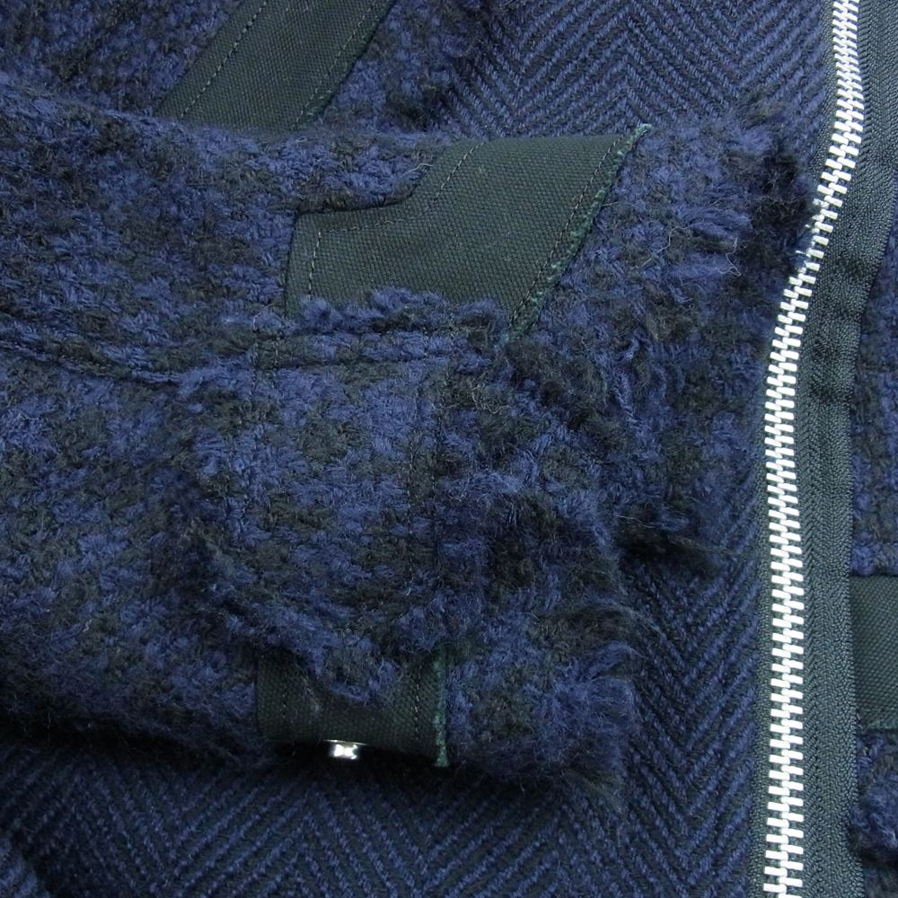 Sacai サカイ ブルゾン 19-04595 Wool Tweed Jacket ウール ツイード ハイブリッド ドッキング レイヤード ライダース  ジャケット ネイビー系 2