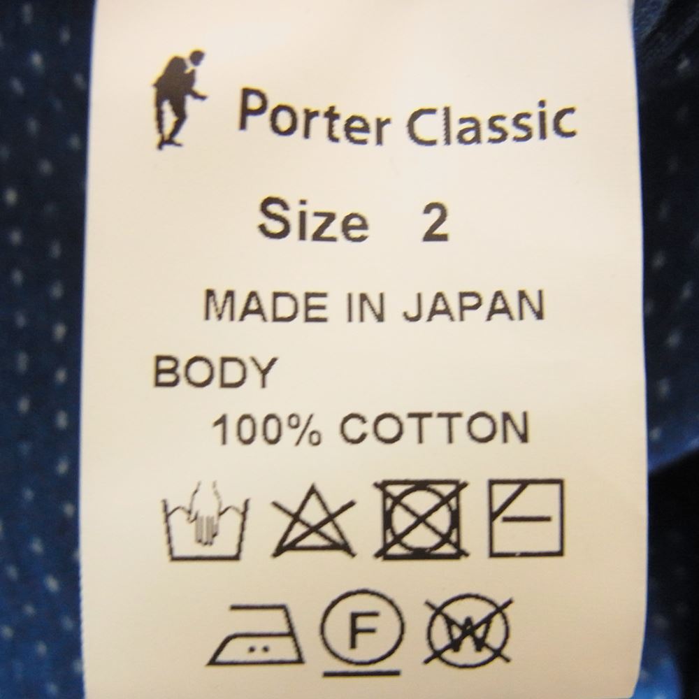 PORTER CLASSIC ポータークラシック カットソー SASHIKO SASHI-DOT PONCHO TEE 刺し子 サシコ ドット  サシドット ポンチョ Vネック 半袖 Tシャツ カットソー ネイビー系 2