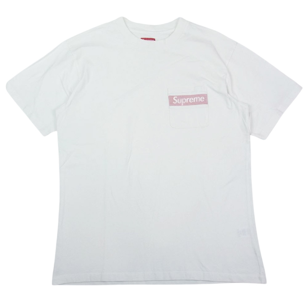Supreme シュプリーム Ｔシャツ 19SS Mesh Stripe Pocket Tee メッシュ ストライプ ポケット ロゴ 半袖 Tシャツ  ホワイト系 L