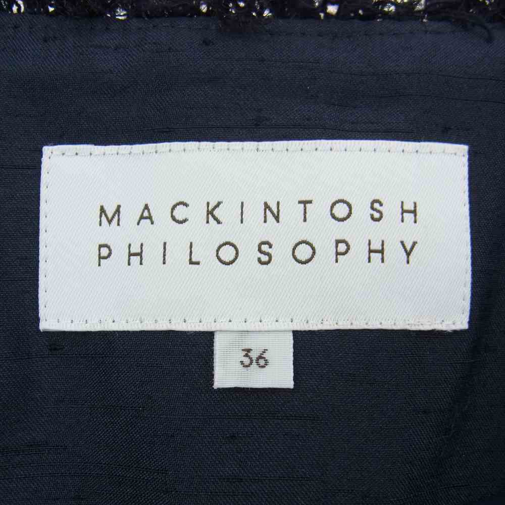 MACKINTOSH PHILOSOPHY マッキントッシュフィロソフィー セットアップ ノーカラー ツイード スカート スーツ セットアップ ダークネイビー系 36