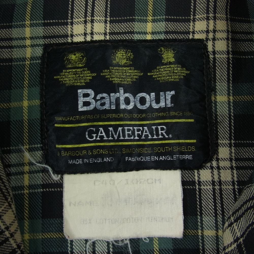 Barbour バブアー ジャケット 英国製 3ワラント GAMEFAIR ゲームフェア オイルド ジャケット カーキ系 C40/108cm