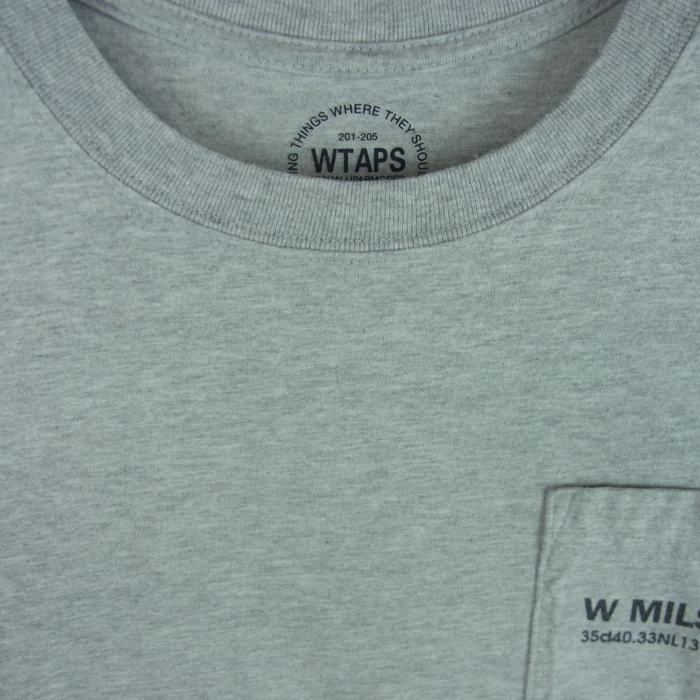 WTAPS ダブルタップス 半袖Ｔシャツ MILSPEC ロゴ ポケット付き プリント 半袖 Tシャツ コットン 日本製 グレー系 3