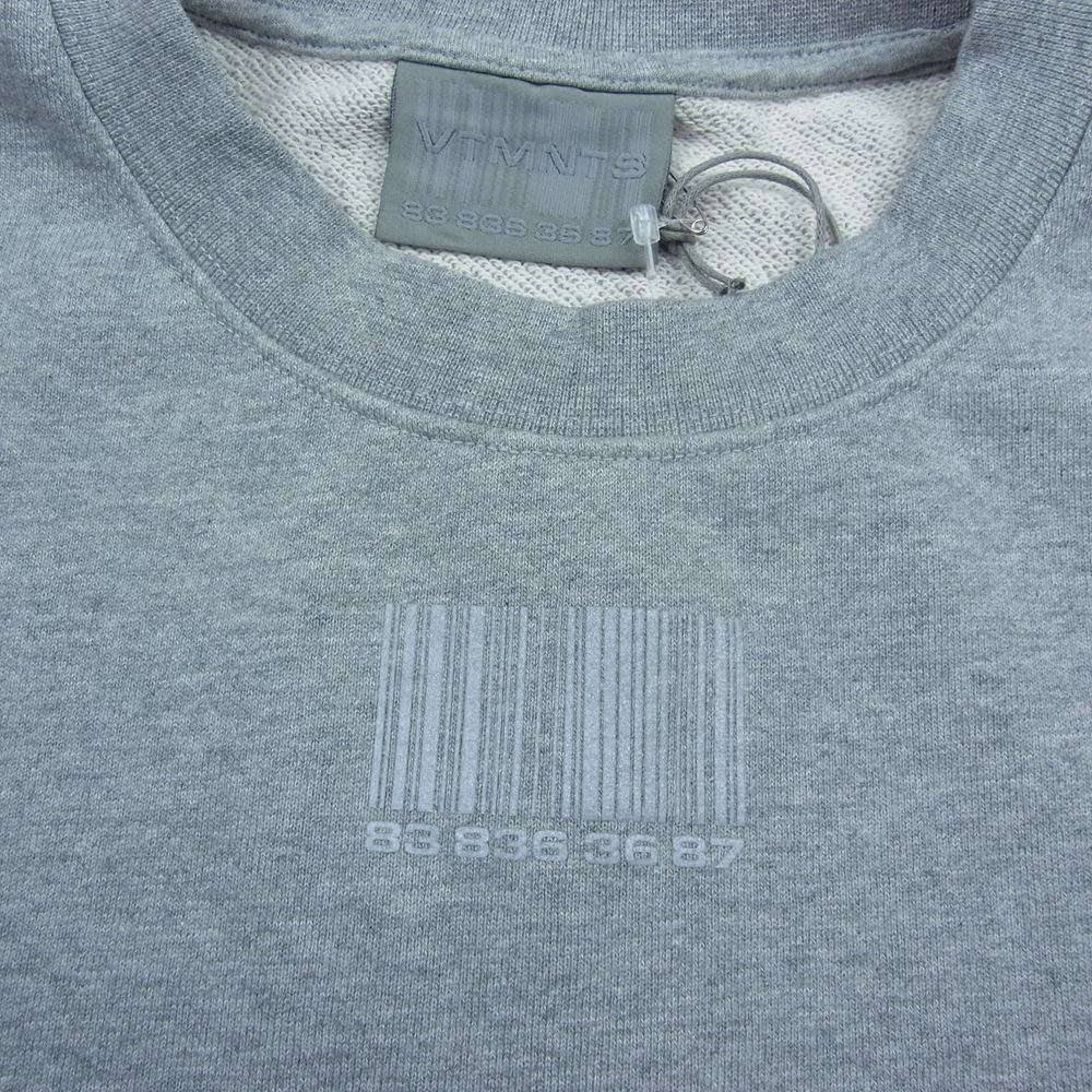 VETEMENTS ヴェトモン スウェット VL14CW100G VTMNTS BARCODE SWEATSHIRT バーコード スウェットシャツ  リフレクティブ ロゴ トレーナー グレー系 XL【新古品】【未使用】