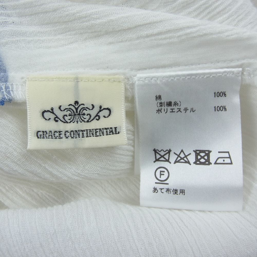 GRACE CONTINENTAL グレースコンチネンタル カットソー 刺繍 ギャザートップ ブルー系 36