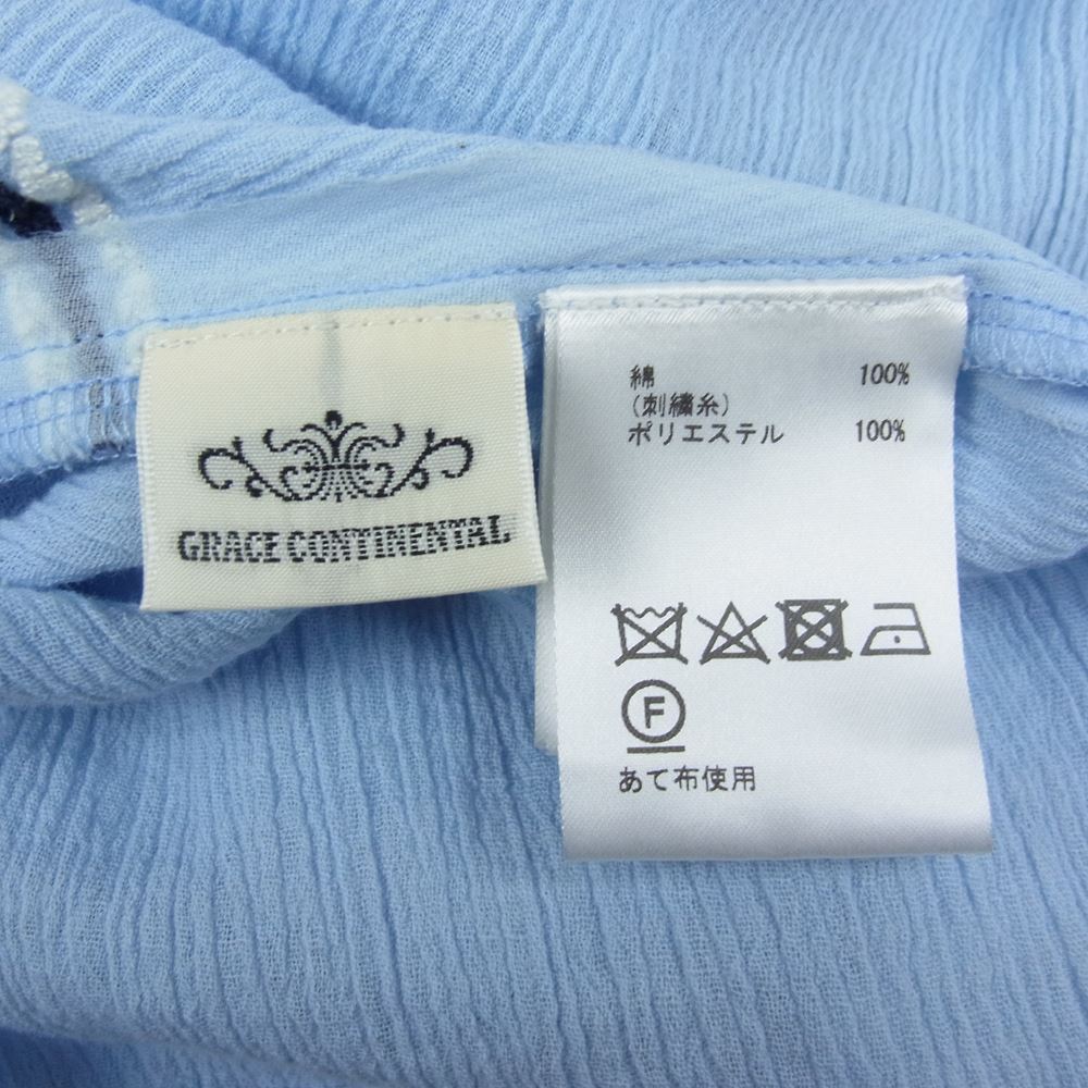 約53cm裄丈GRACE CONTINENTAL グレースコンチネンタル カットソー 刺繍 ギャザートップ ブルー系 36