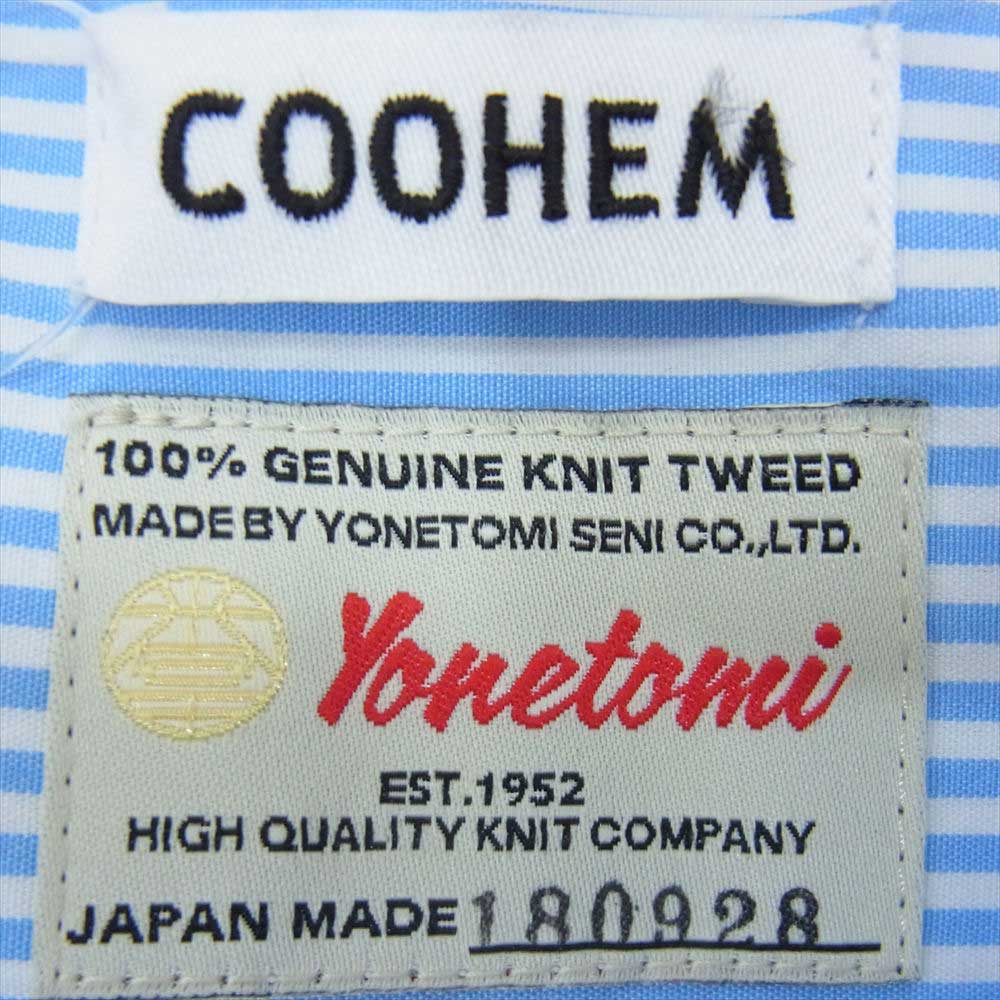 コーヘン COOHEM 20-181-012 ニット パッチワーク ストライプ 長袖 シャツ ブルー系 46約42cm着丈
