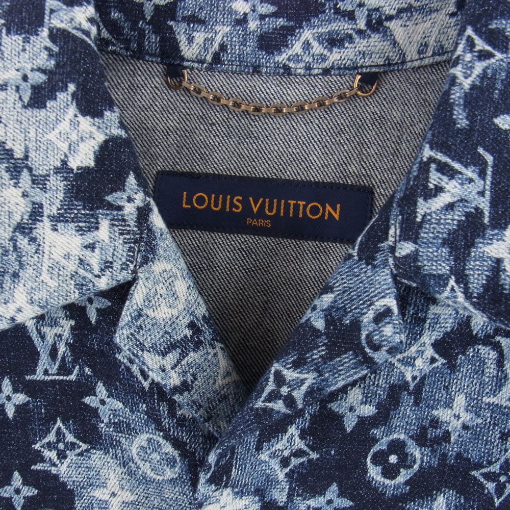 LOUIS VUITTON ルイ・ヴィトン 半袖シャツ 21SS 1A8HGD モノグラム ハワイアン タペストリー デニムシャツ インディゴブルー系  XS