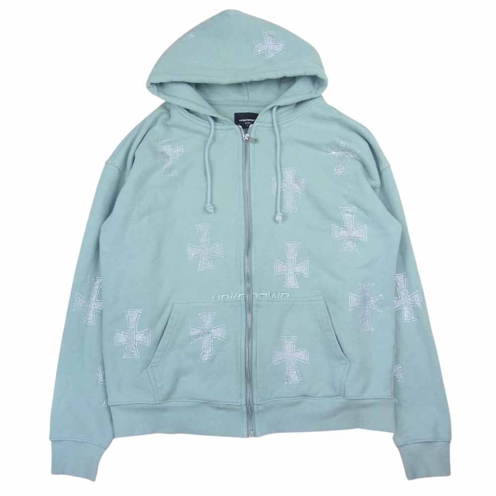 アンノウン UNKNOWN BABYBLUE RHINESTONE ZIP HOODIE クロス ライン