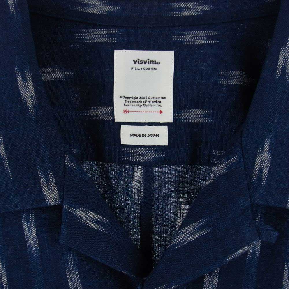 VISVIM ビズビム 長袖シャツ 22SS 0122105011019 FREE EDGE SHIRT S/S KASURI DK.INDIGO 天然染色加工 本袖 コットンリネン ショートスリーブ オープンカラー シャツ ネイビー系 2【新古品】【未使用】