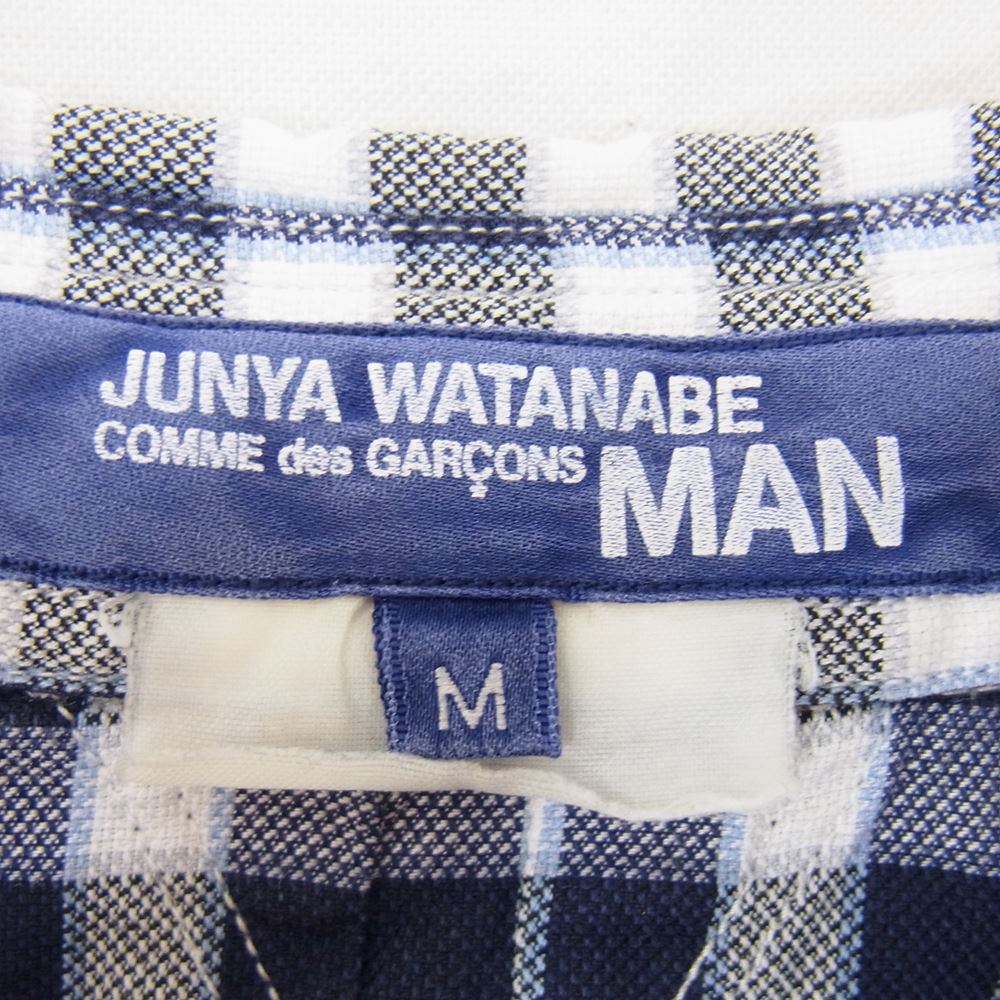 JUNYA WATANABE COMME des GARCONS MAN ジュンヤワタナベコムデギャルソンマン 15SS WO-B037 ヨーク切替 コットン チェック 半袖 シャツ ネイビー系 M