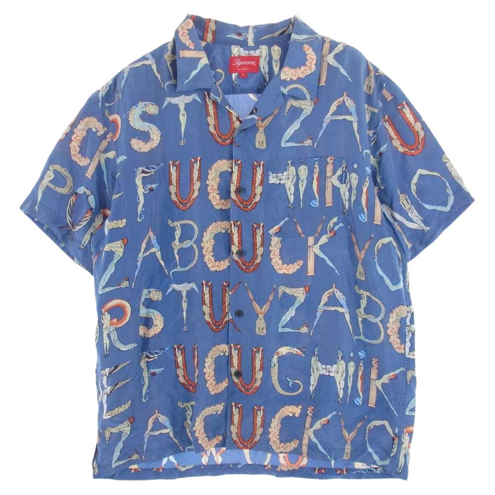 Supreme シュプリーム 半袖シャツ 18SS Alphabet Silk Shirt アルファベット シルク 半袖 シャツ ライトブルー系 L