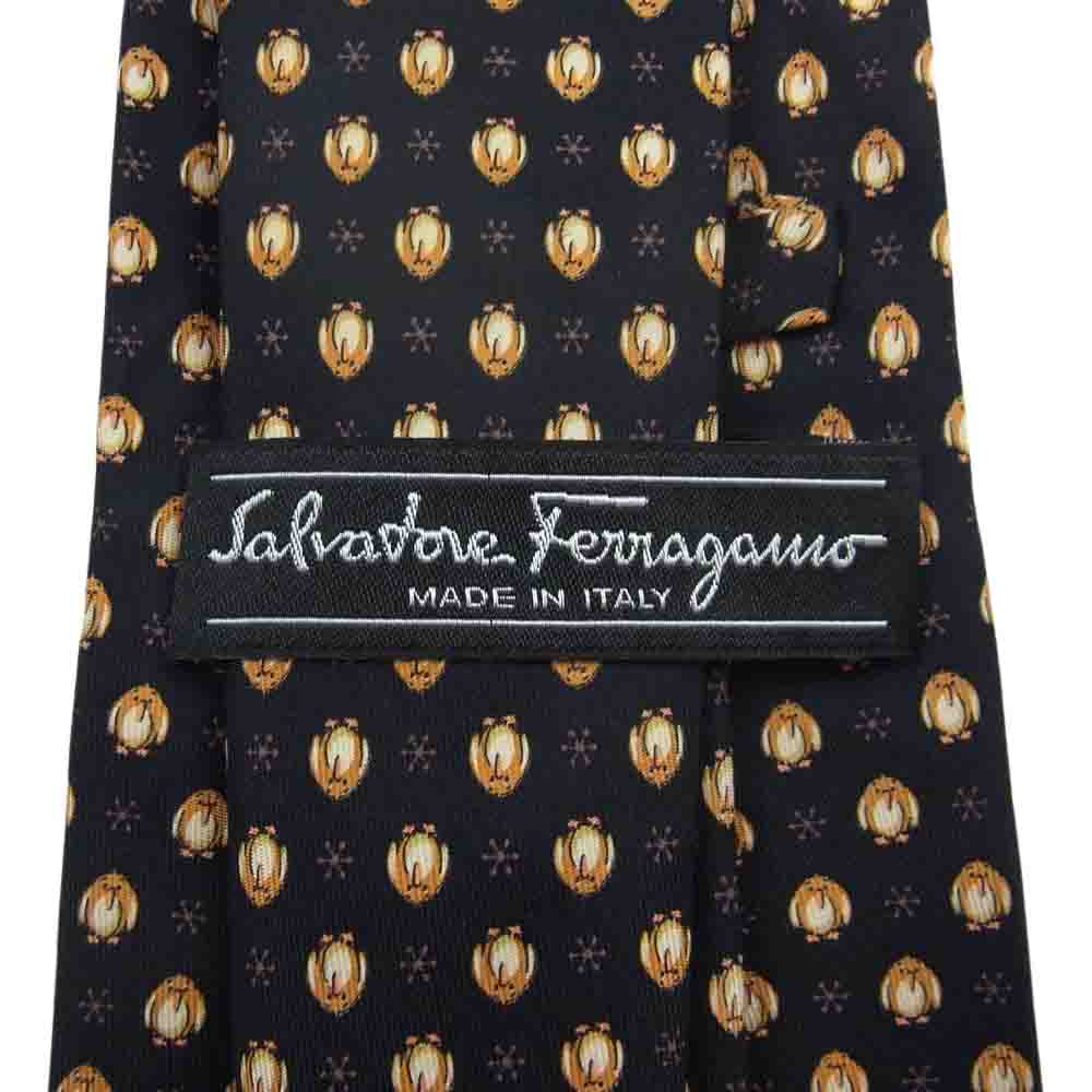 【高級ネクタイ✨️美品✨️】Ferragamo ブラック系 総柄