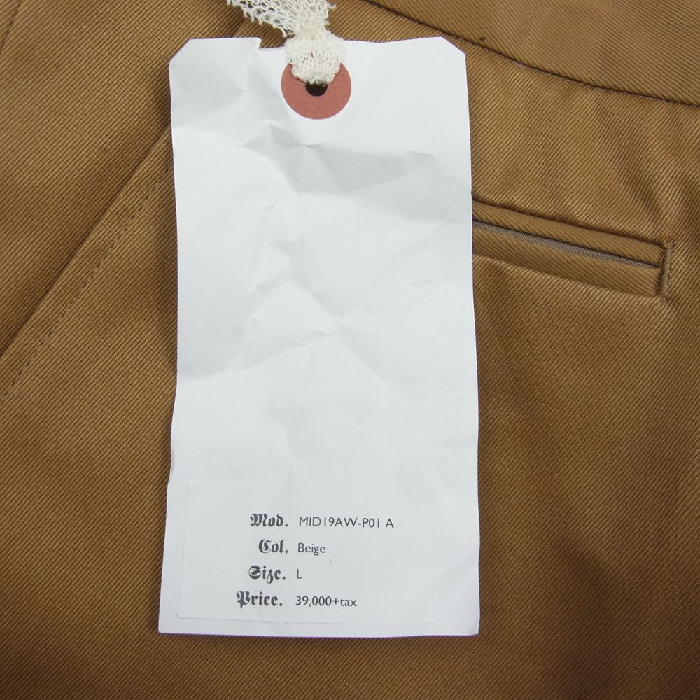 ミドリカワ Midorikawa 19AW MID19AW-P01A Cotton Chino Slacks パンツ ライトブラウン系 M【新古品】【未使用】