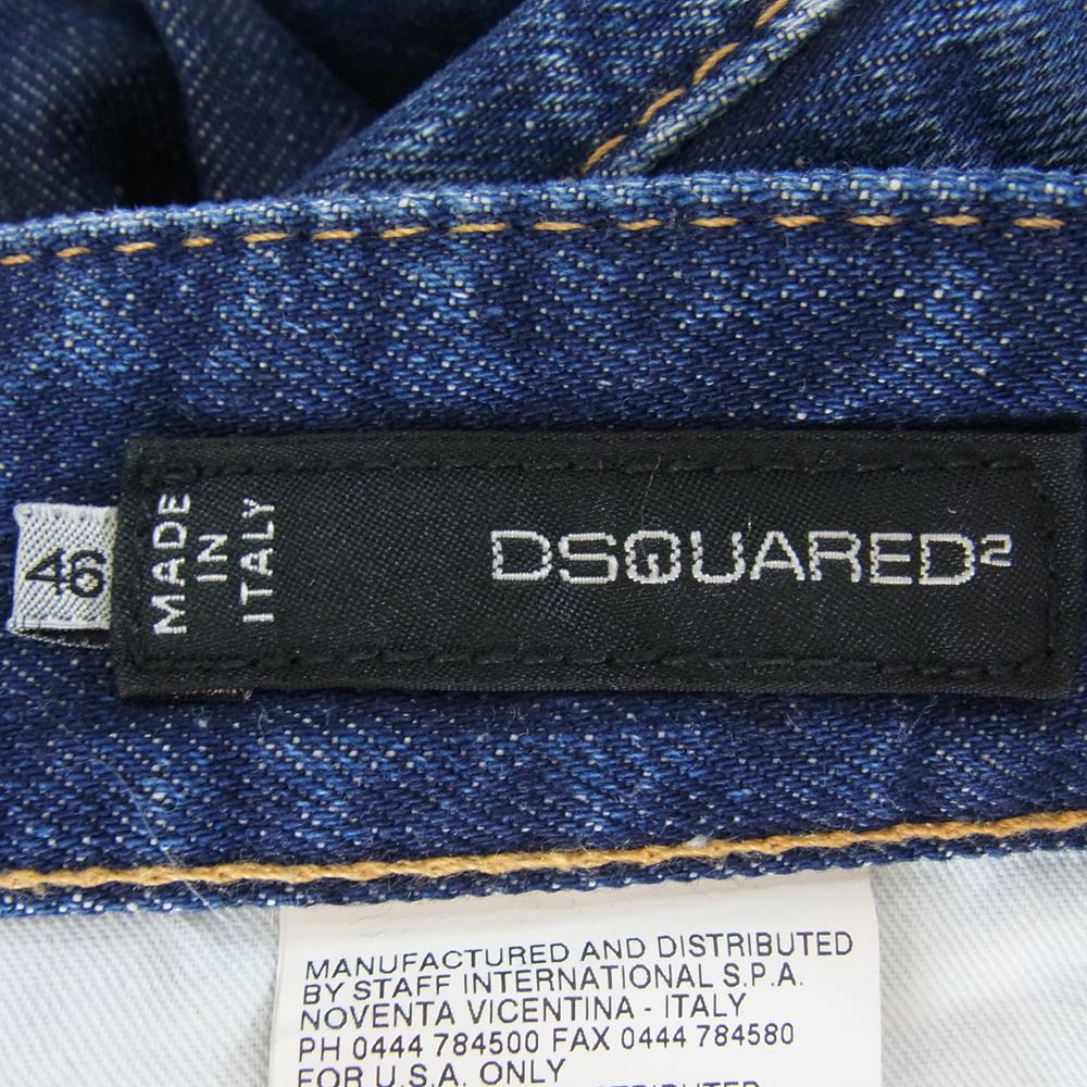 DSQUARED2 ディースクエアード デニムパンツ S71LA0679 革パッチ ボタンフライ ダメージ スキニー デニム インディゴブルー系 46