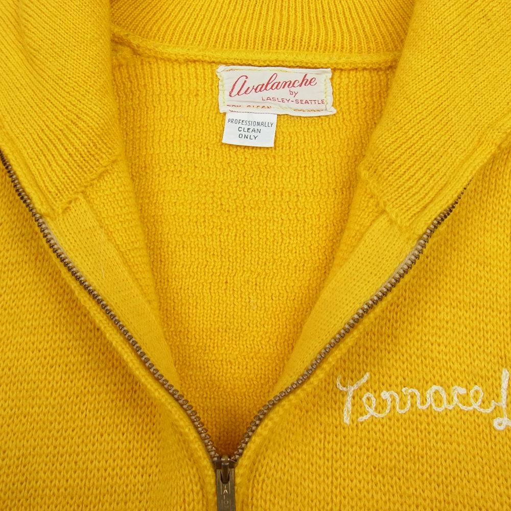 ヴィンテージ Vintage ニット avalanche by LESLEY SEATTLE ウール 100％ ジップアップ ロゴ 刺繍 ニット セーター イエロー系