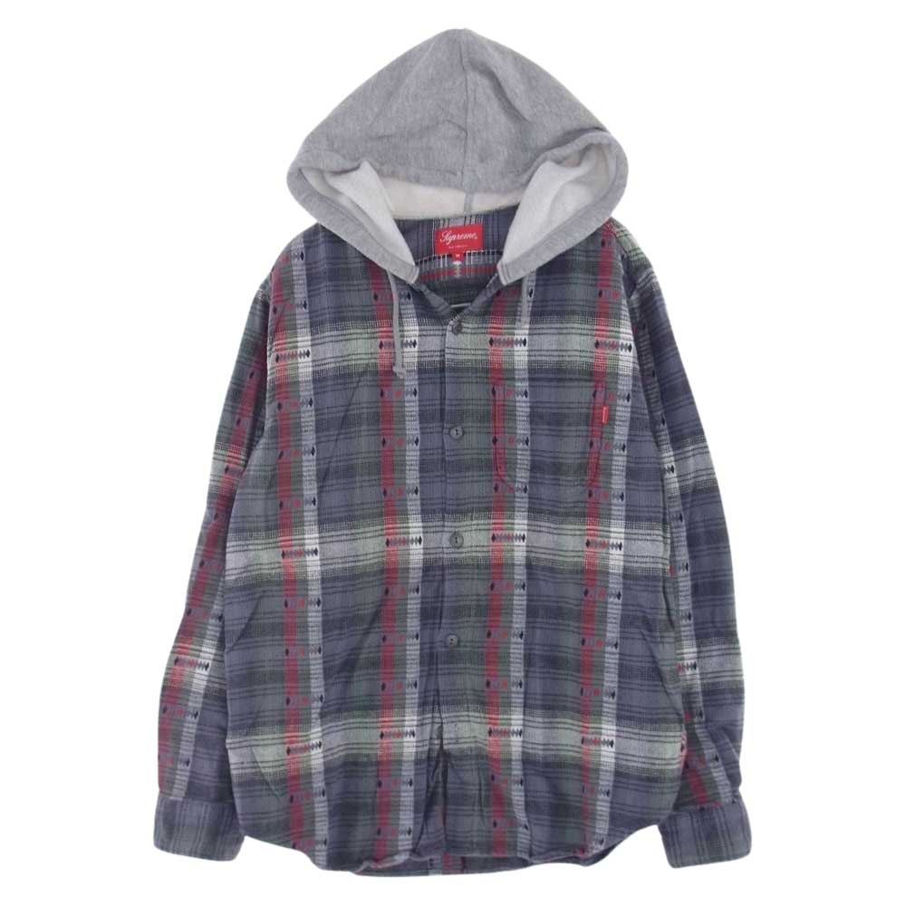 シュプリーム 18AW Hooded Jacquard Flannel Shirt フーデッド