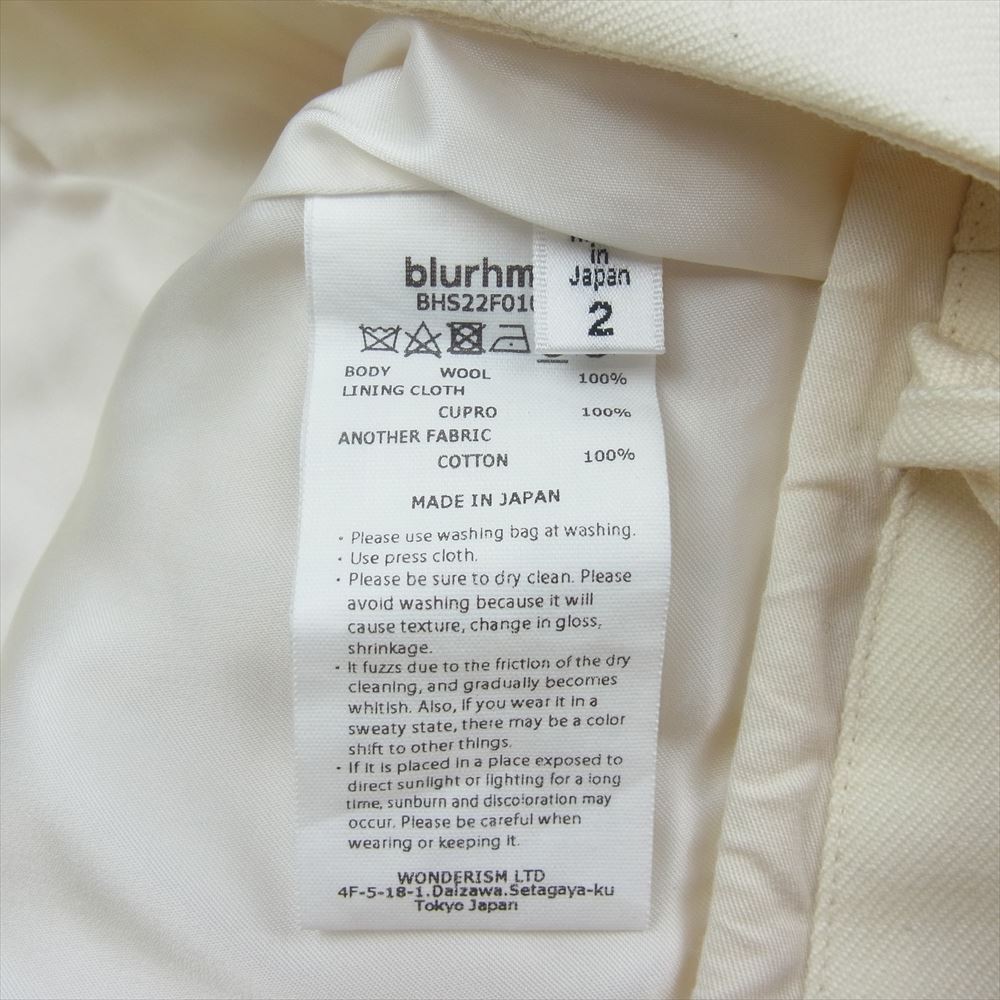ブラームス BLURHMS 22AW BHS22F010A Wool Surge Super Wide Slacks ウール サージ スーパー ワイド スラックス パンツ ホワイト系 2