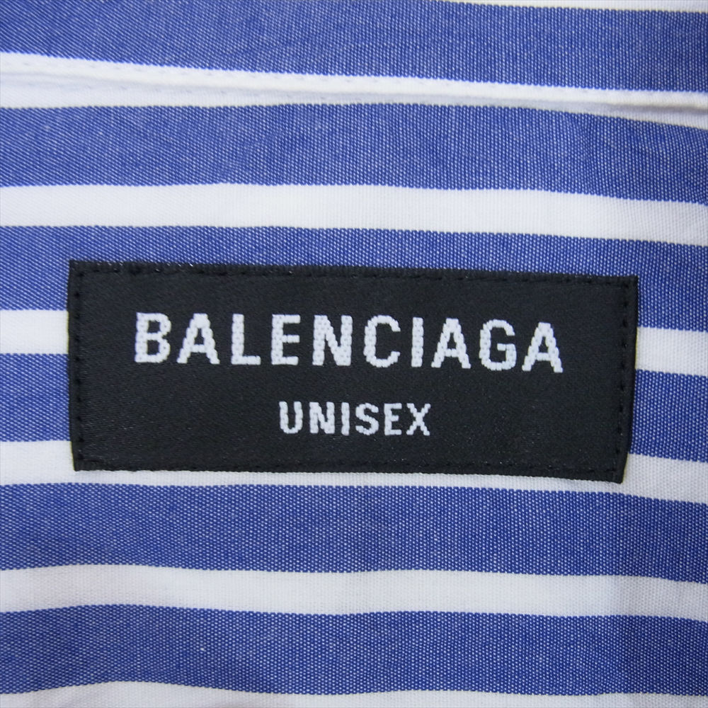 BALENCIAGA バレンシアガ 半袖シャツ 22SS 699195 BB CORP LAYERED BBロゴ ストライプ レイヤード 半袖 シャツ ライトブルー系 38