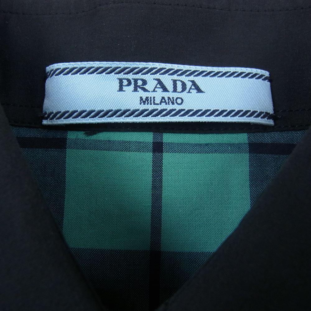 PRADA プラダ ブラウス 三角ロゴ チェック ボタンダウン クレリック 長袖 シャツ グリーン系 36約57cm袖丈