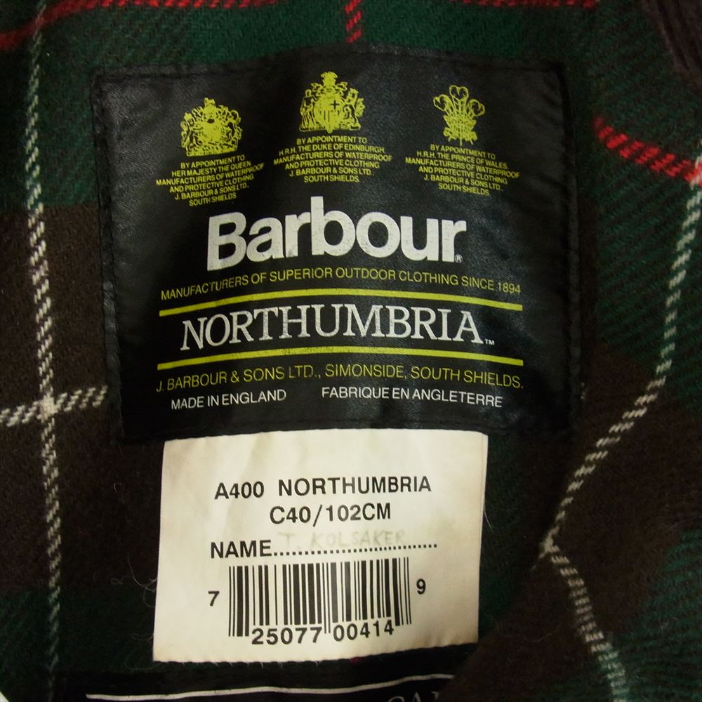 Barbour バブアー ジャケット 96年製 NORTHUMBRIA ノーザン ブリア オイルド ジャケット カーキ系 C40/102cｍ