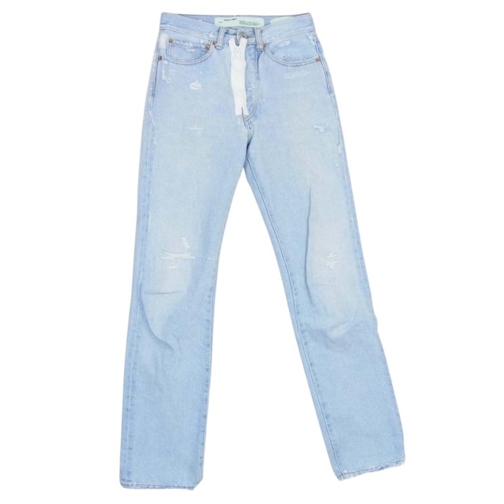 約28cm股下OFF-WHITE オフホワイト OWYA001R18386021 Distressed High-rise Straight leg Jeans ZIP 再構築 デニムパンツ インディゴブルー系 24