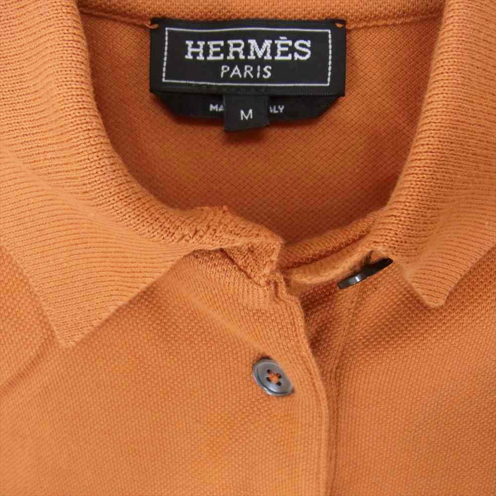 HERMES エルメス ポロシャツ ロゴ刺繍 半袖 ポロ シャツ オレンジ系 M